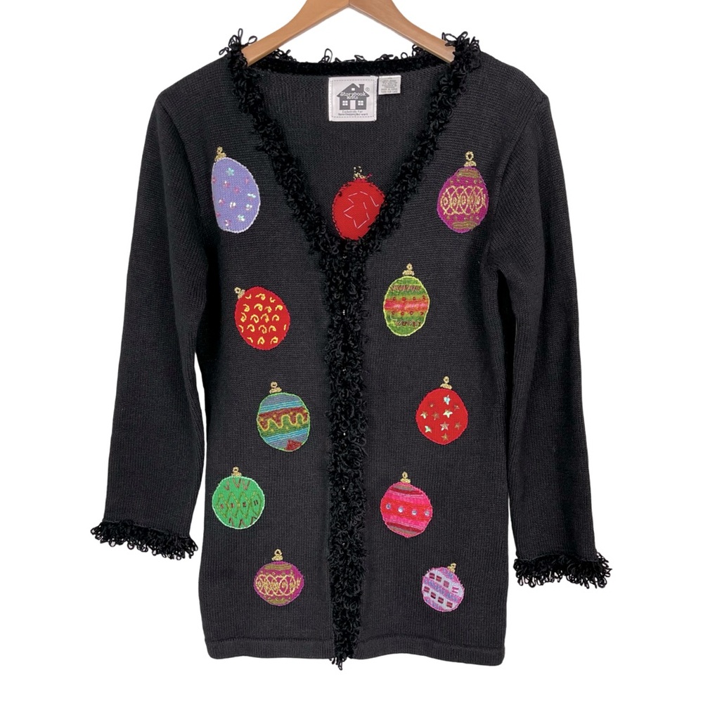 Storybook Knits Christmas Fancy Ornaments Cardigan Sweater Holidays Festive